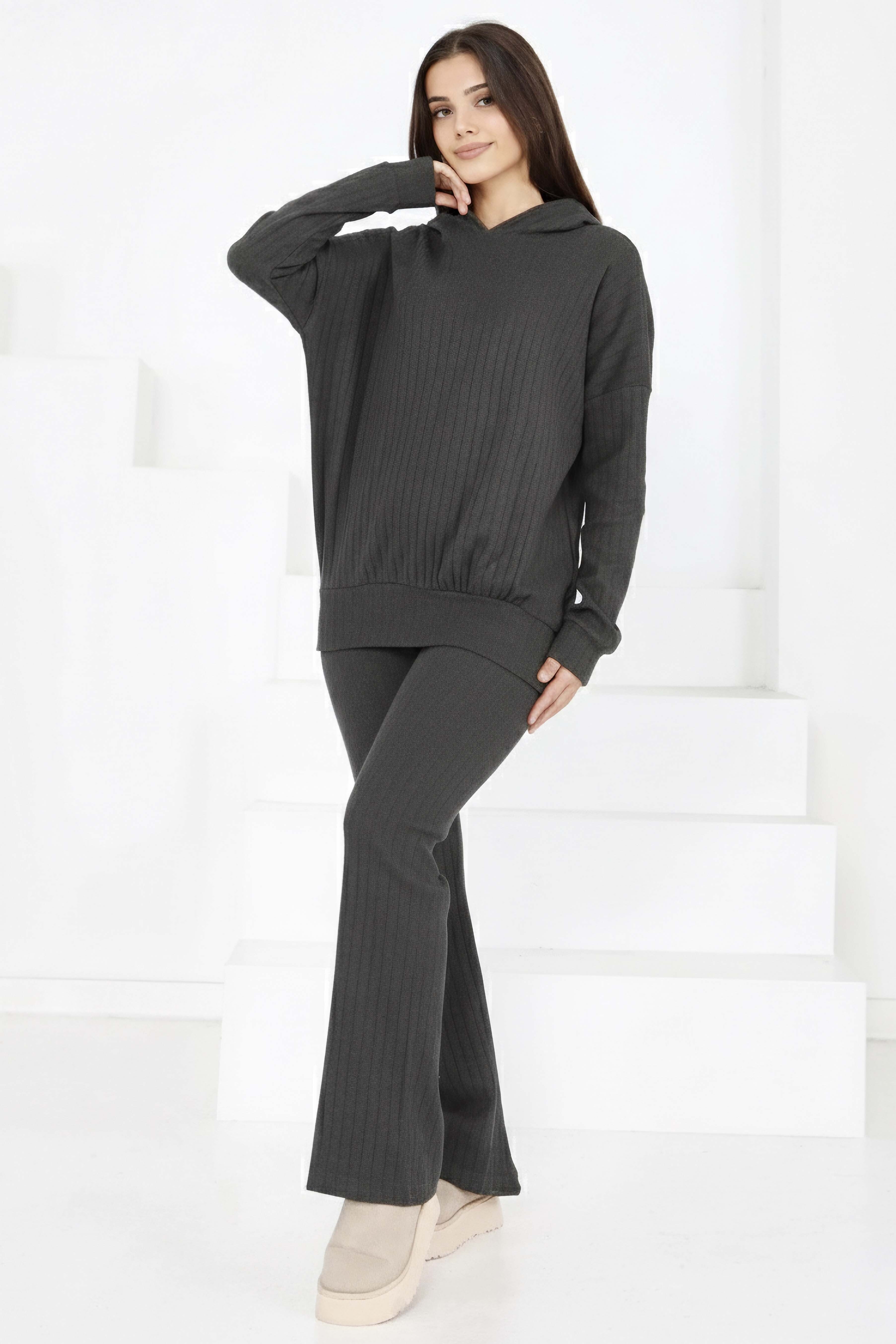 Kapüşonlu Fitilli İkili Takım - 2053-ANTRASIT - 1