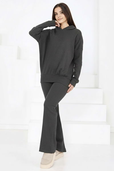 Kapüşonlu Fitilli İkili Takım - 2053-ANTRASIT 