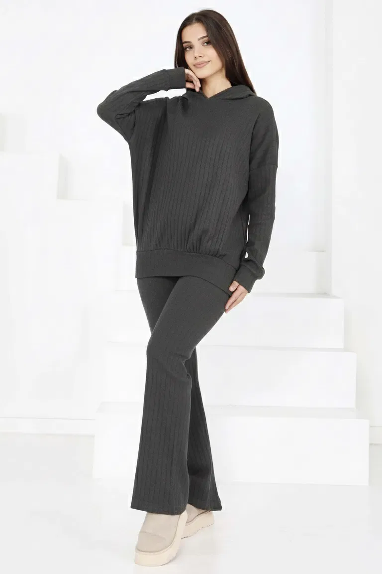 Kapüşonlu Fitilli İkili Takım - 2053-ANTRASIT - TOFİSA
