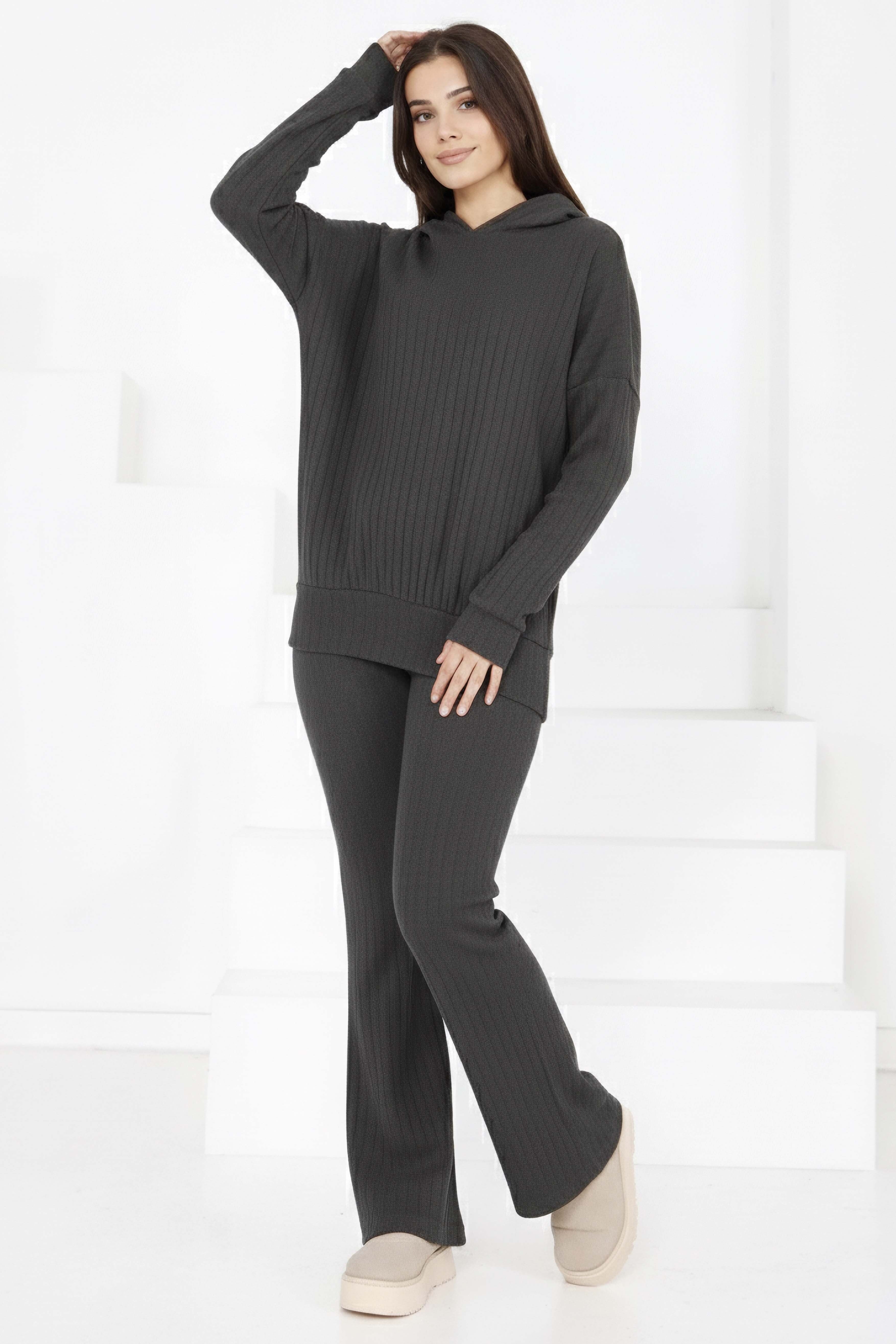 Kapüşonlu Fitilli İkili Takım - 2053-ANTRASIT - 2