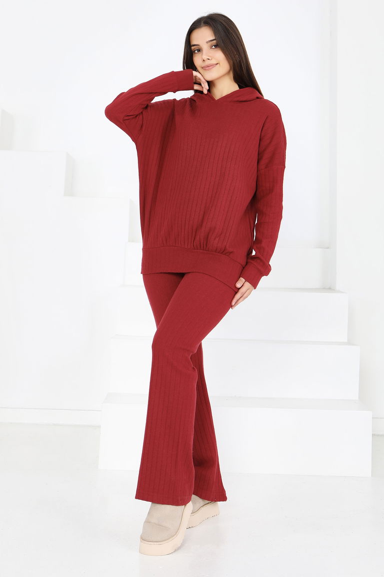 Kapüşonlu Fitilli İkili Takım - 2053-BORDO - TOFİSA