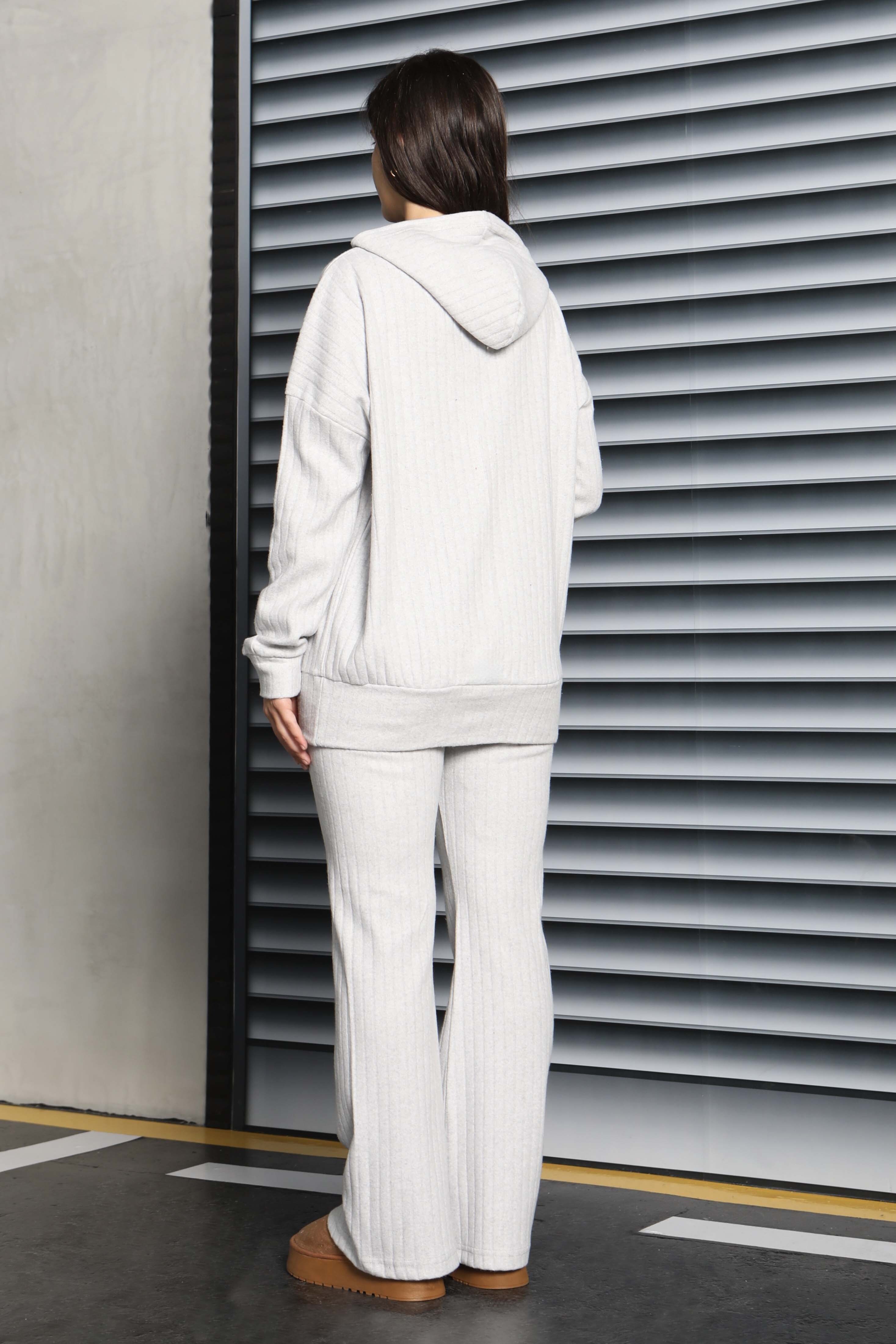 Kapüşonlu Fitilli İkili Takım - 2053-GRI - 5