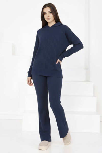 Kapüşonlu Fitilli İkili Takım - 2053-LACIVERT 