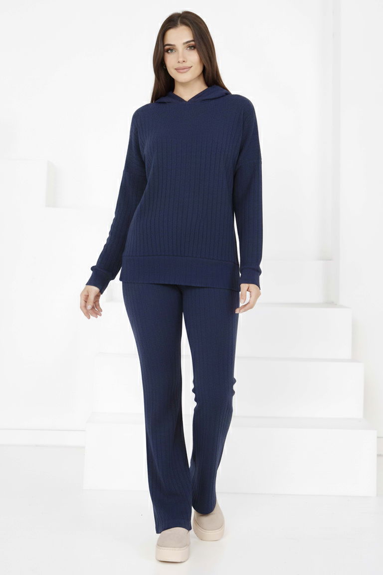 Kapüşonlu Fitilli İkili Takım - 2053-LACIVERT - TOFİSA