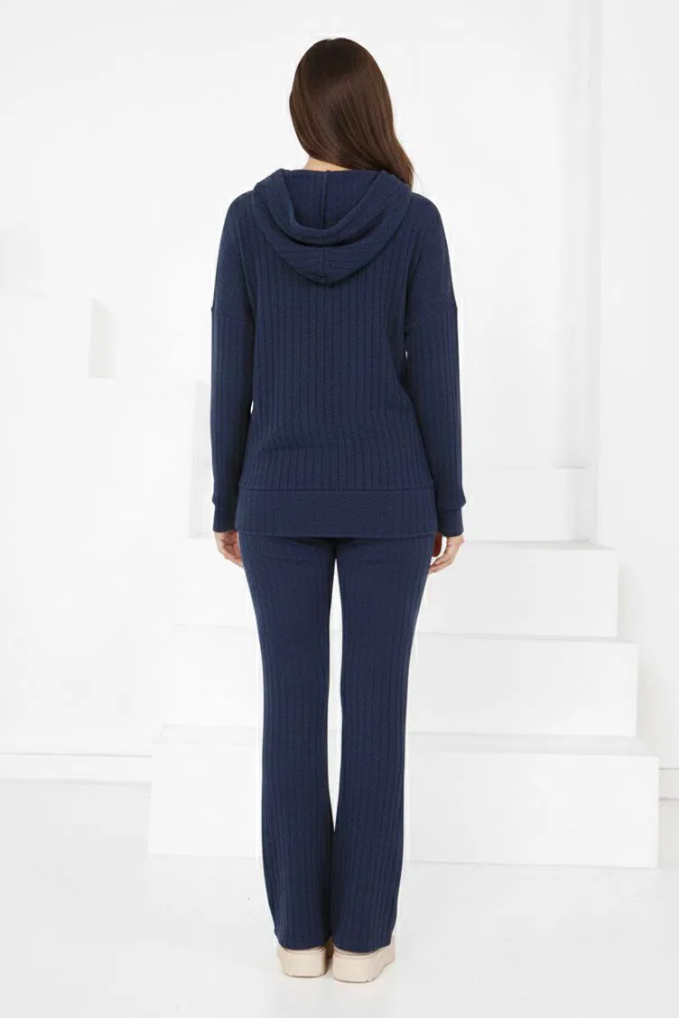Kapüşonlu Fitilli İkili Takım - 2053-LACIVERT - TOFİSA