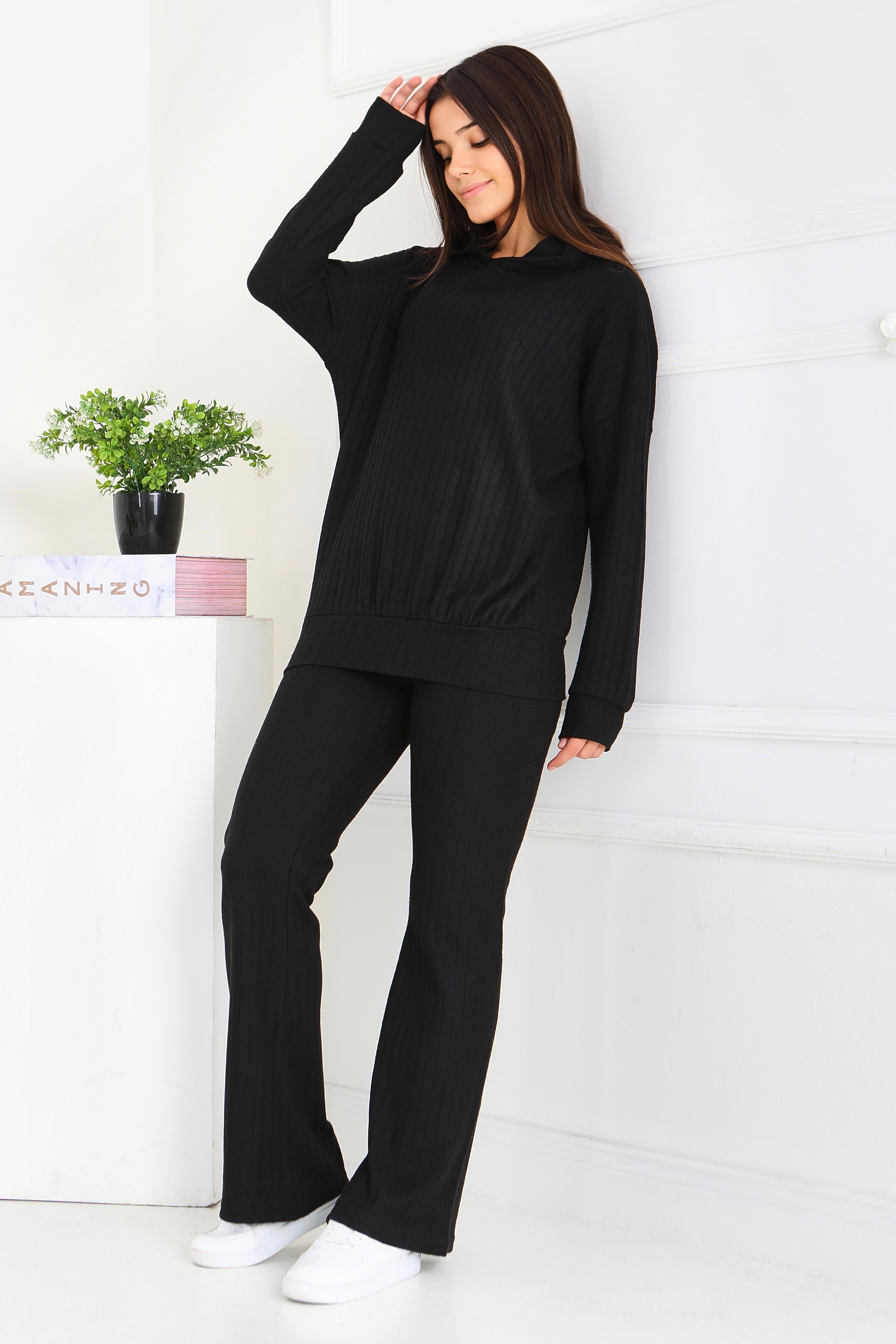 Kapüşonlu Fitilli İkili Takım - 2053-SIYAH - 4