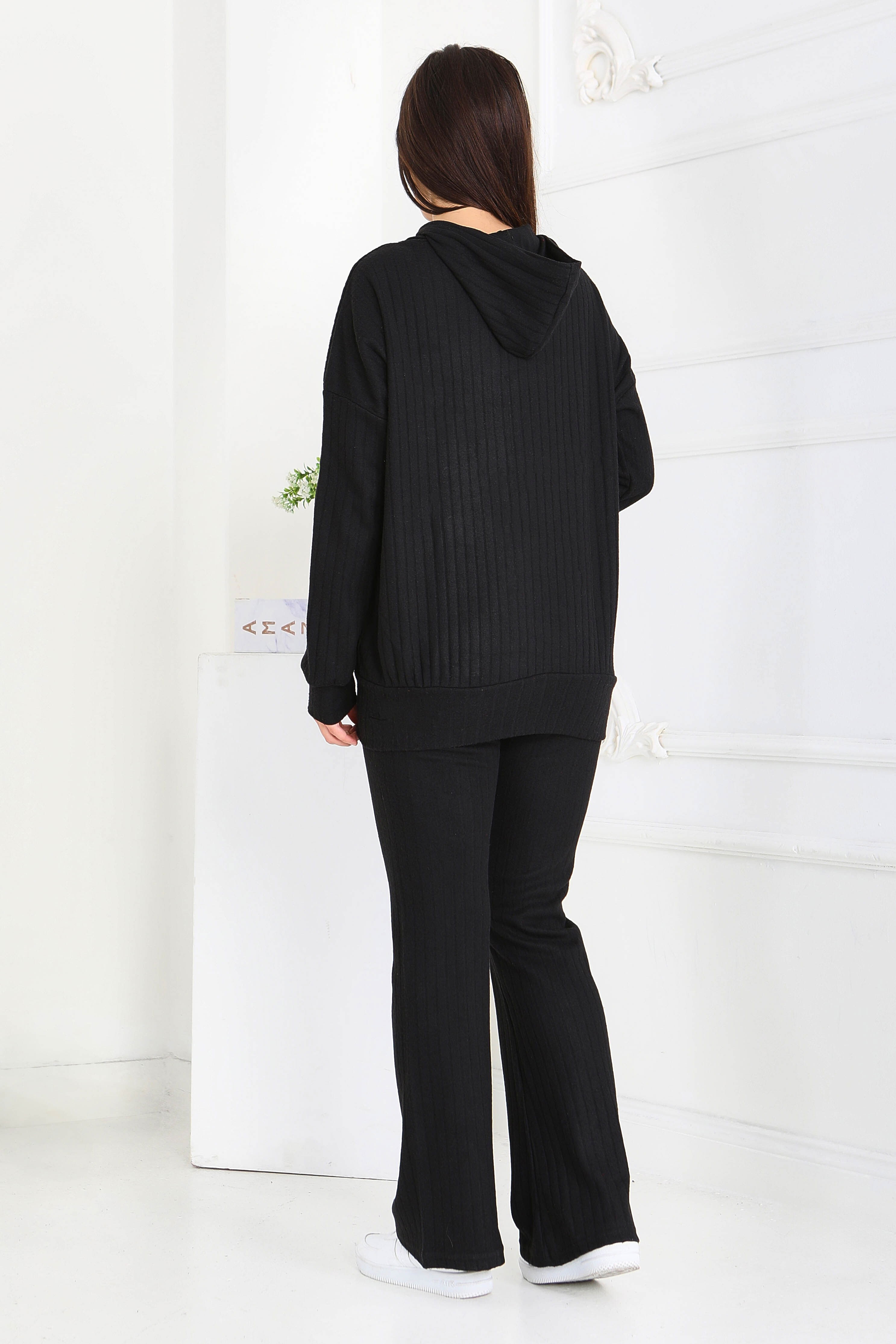 Kapüşonlu Fitilli İkili Takım - 2053-SIYAH - 5