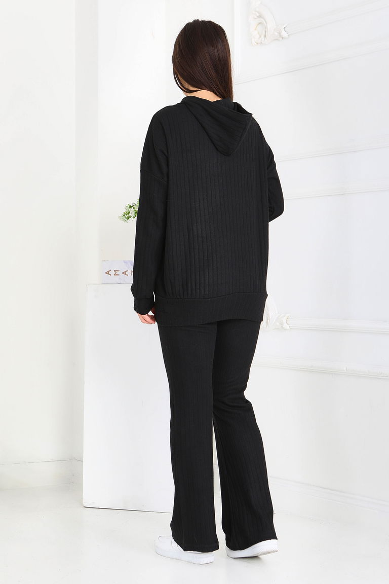 Kapüşonlu Fitilli İkili Takım - 2053-SIYAH - TOFİSA