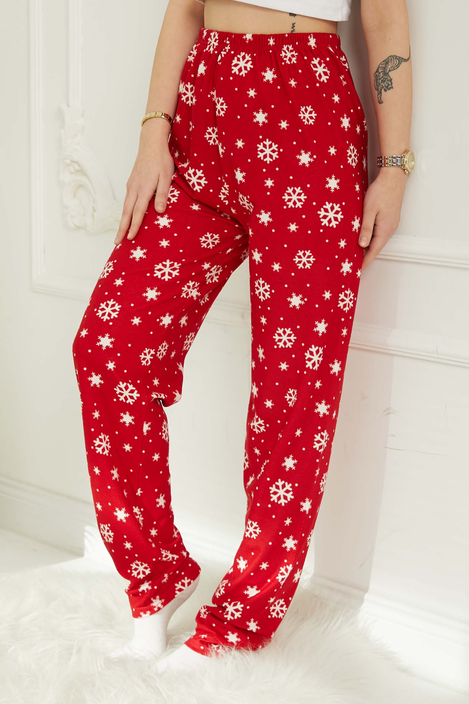 Kar Taneli Pijama Altı Kirmizi - 26810 - 1