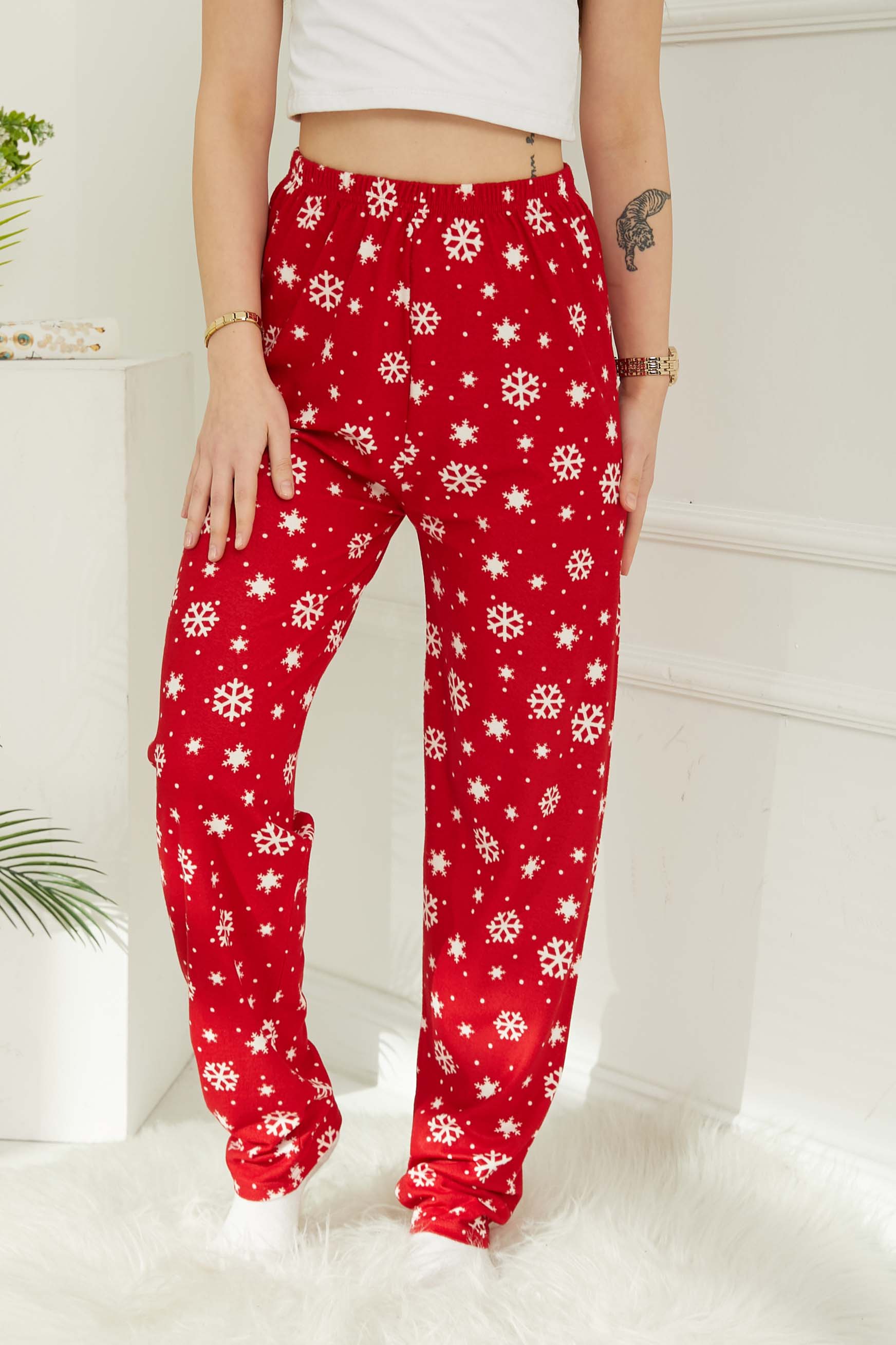 Kar Taneli Pijama Altı Kirmizi - 26810 - 3
