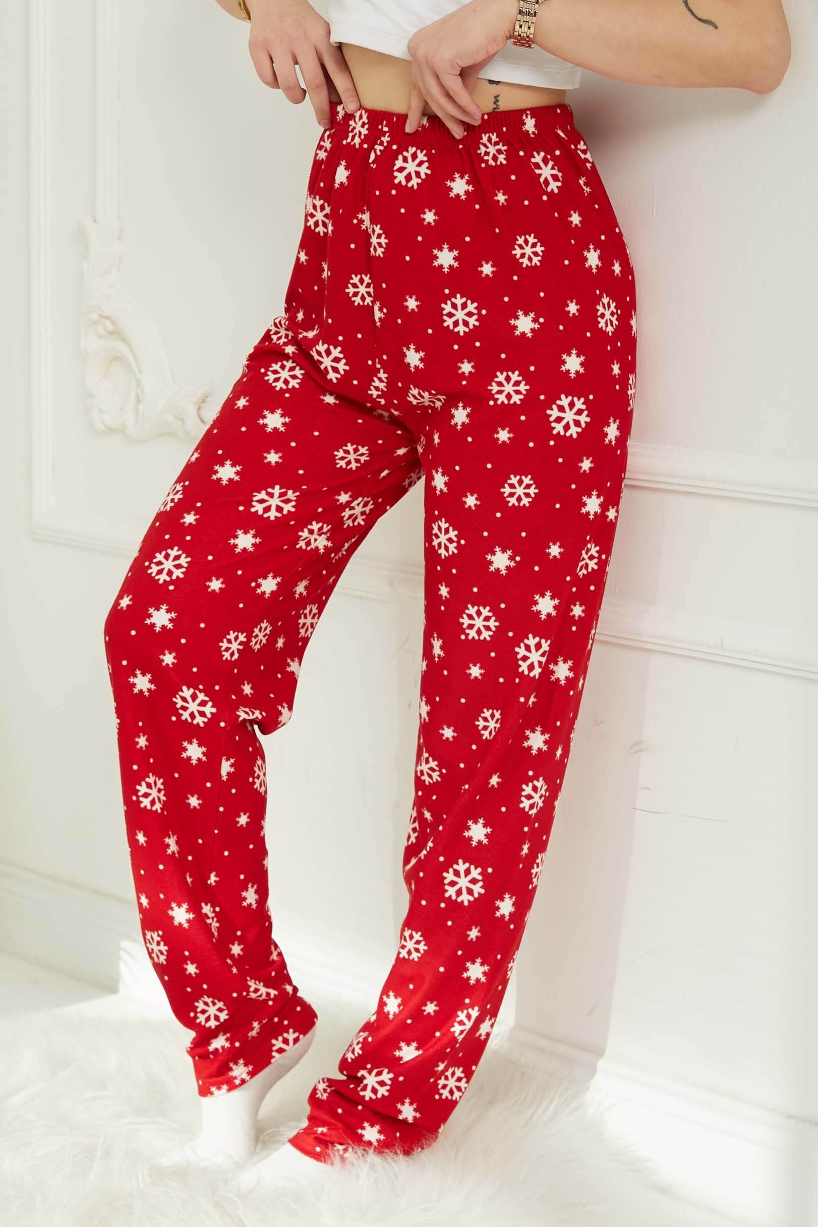 Kar Taneli Pijama Altı Kirmizi - 26810 - 5