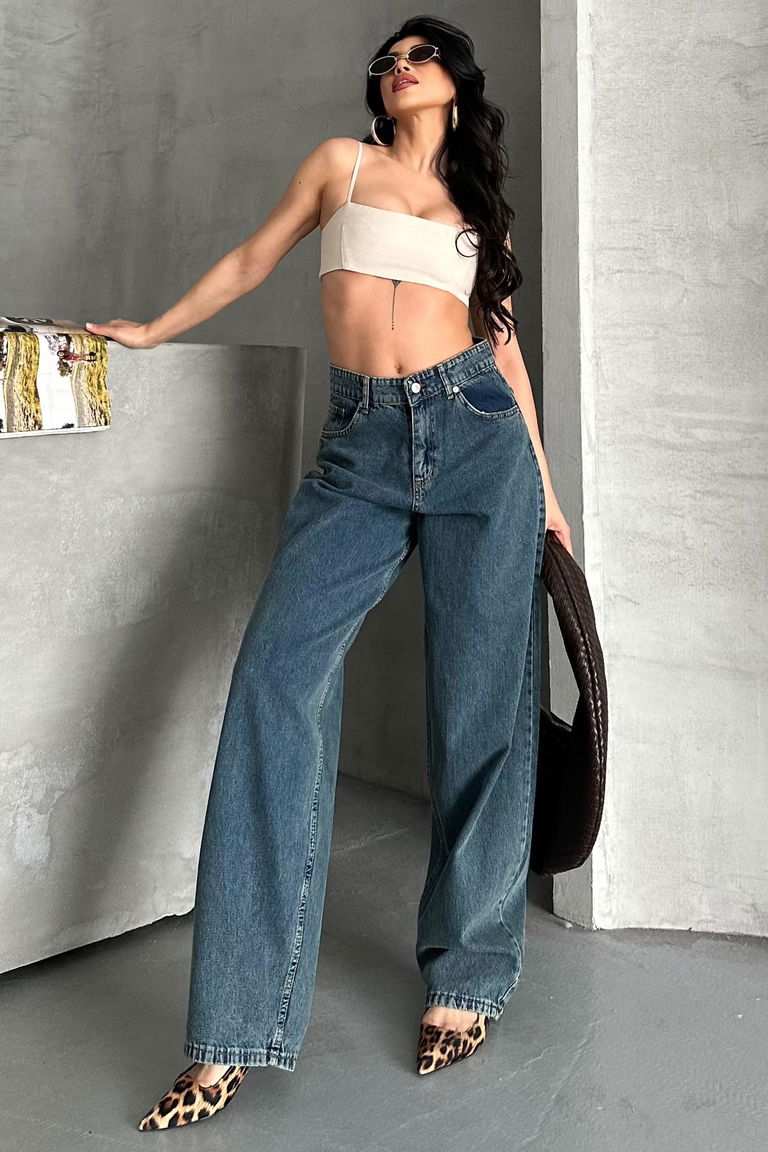 Kar Yıkamalı Baggy Kot Pantolon - 27269 - TOFİSA