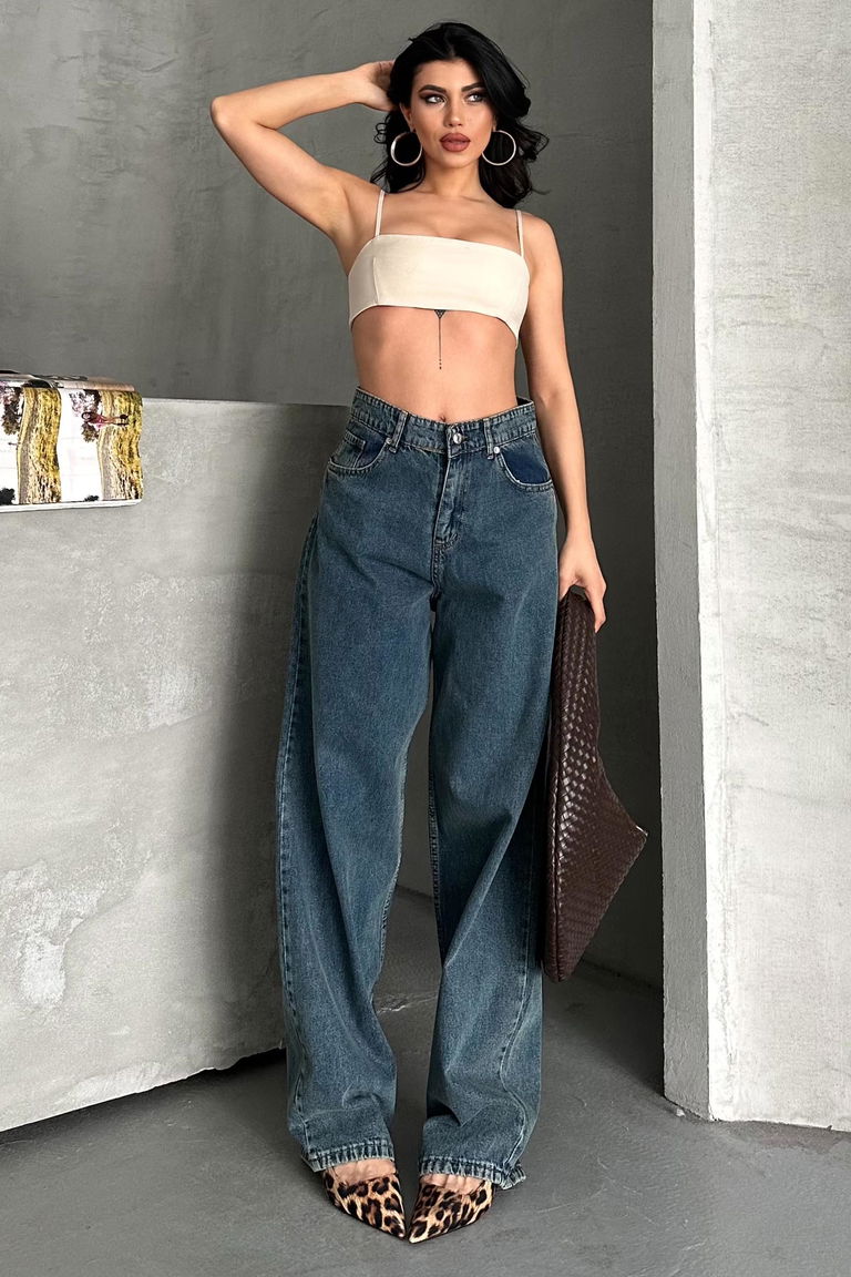 Kar Yıkamalı Baggy Kot Pantolon - 27269 - TOFİSA