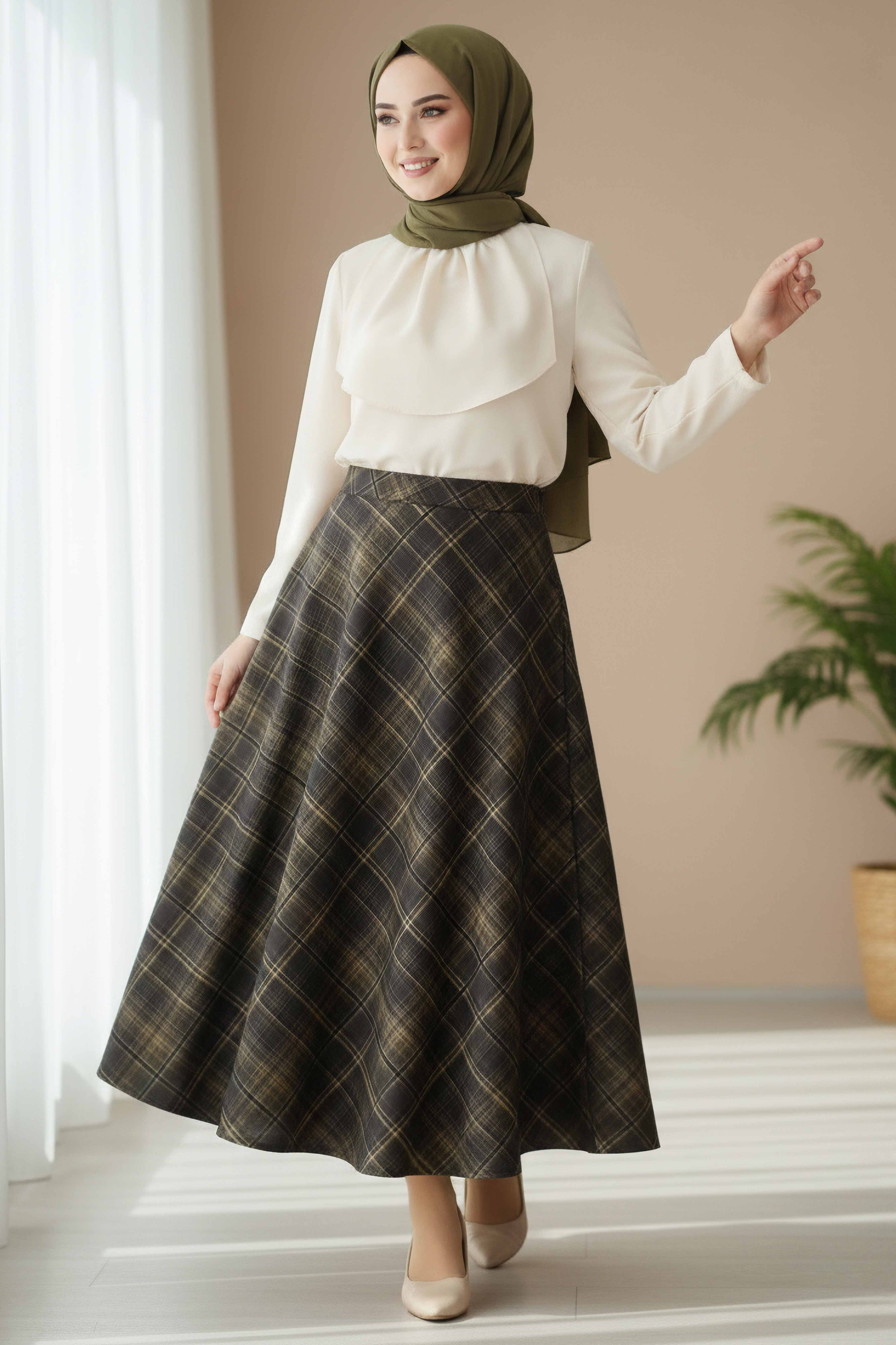 Kare Desenli Çan Etek - 28239-HAKI - 1