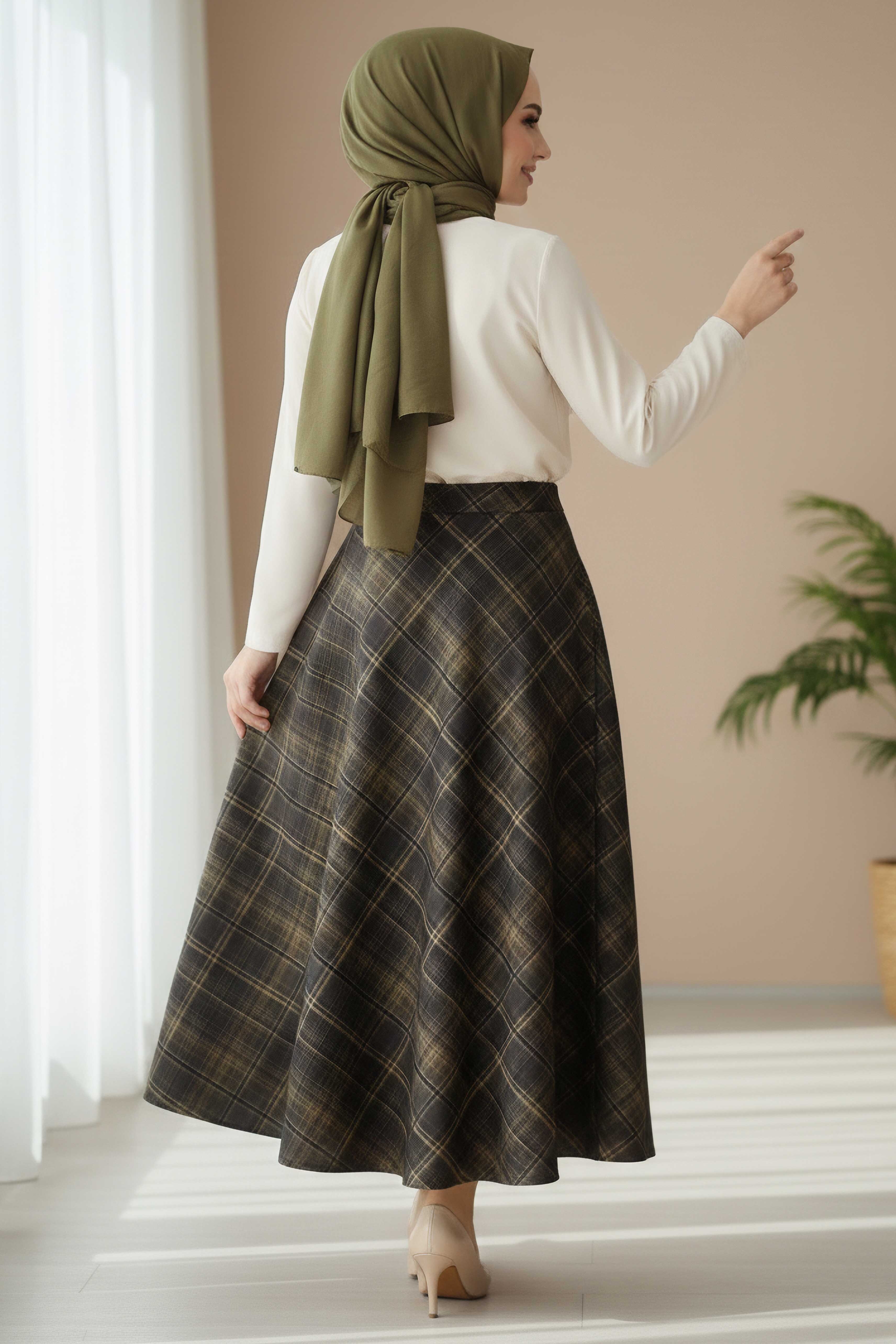 Kare Desenli Çan Etek - 28239-HAKI - 3