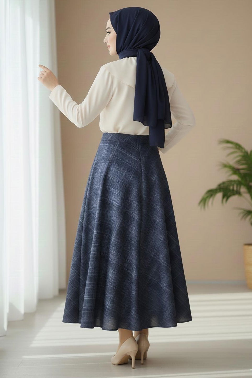 Kare Desenli Çan Etek - 28239-LACIVERT - 3