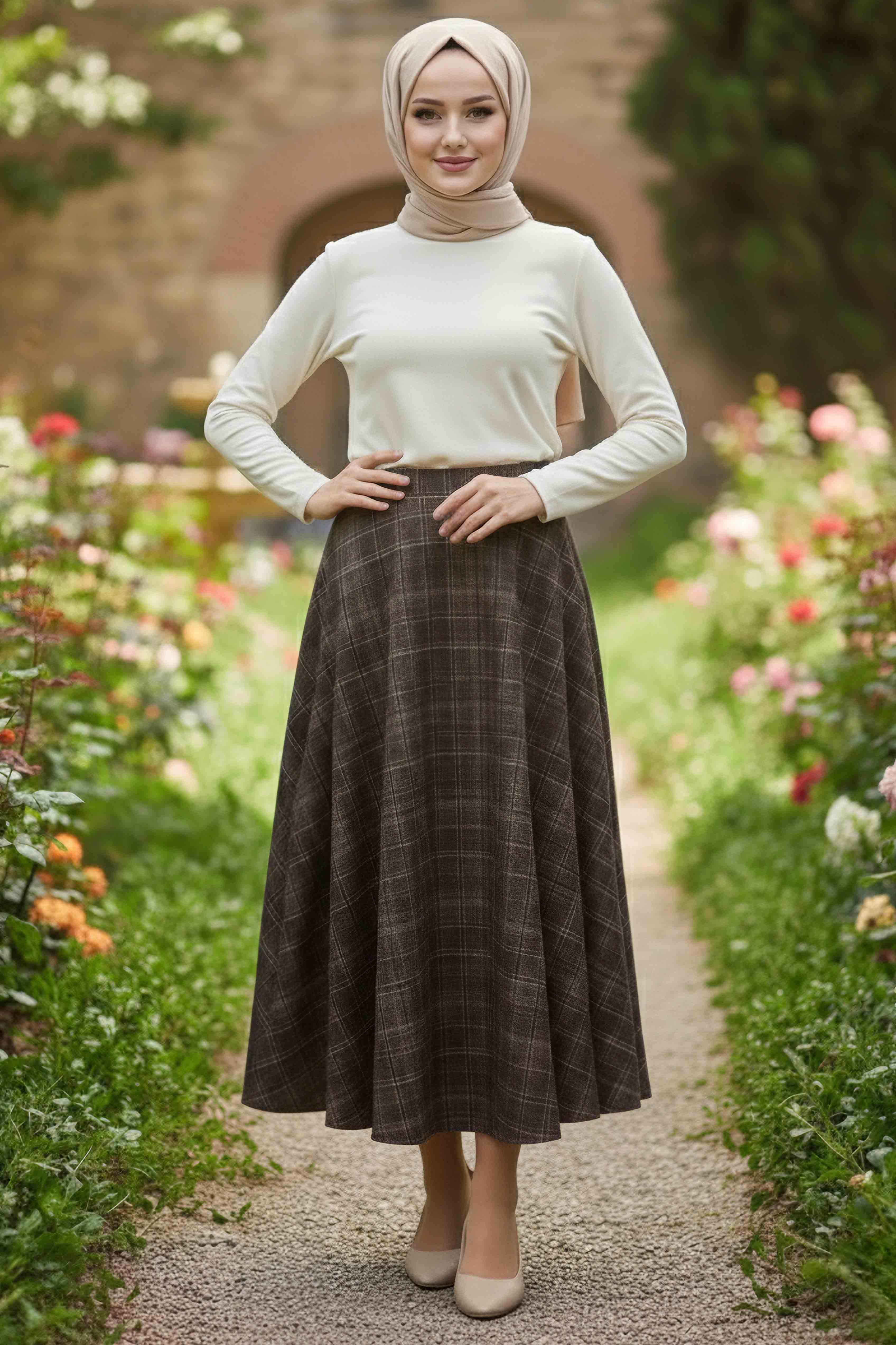 Kare Desenli Çan Etek - 28239-VIZON - 2