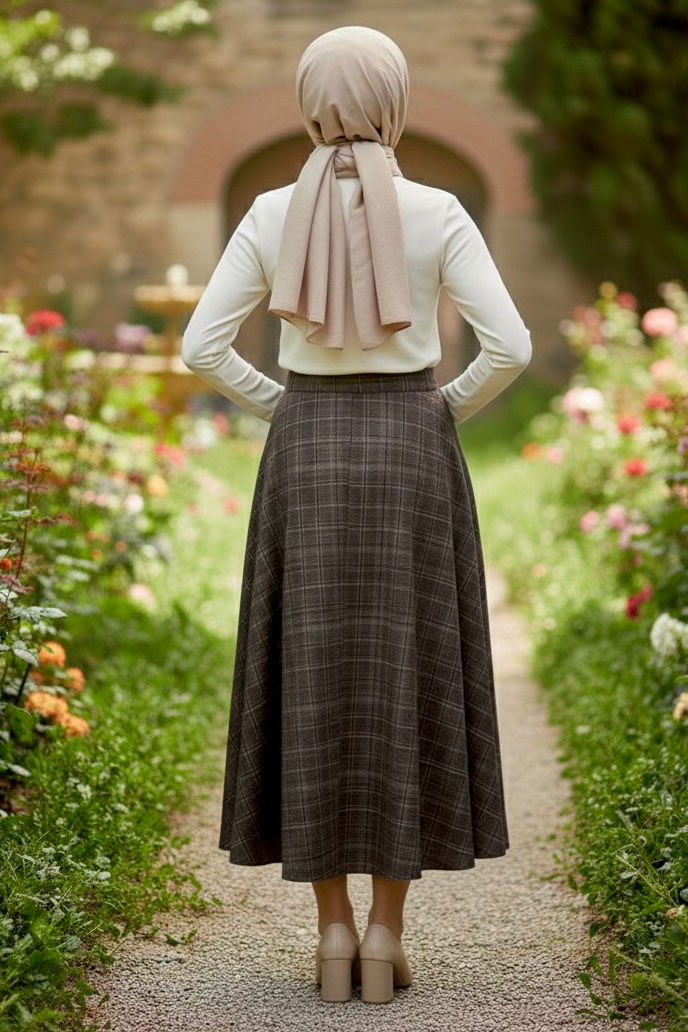 Kare Desenli Çan Etek - 28239-VIZON - 3