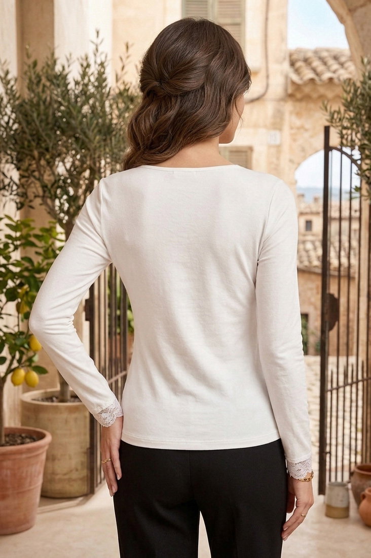 Kare Yaka Dantelli Bady - 28405-BEYAZ - 3