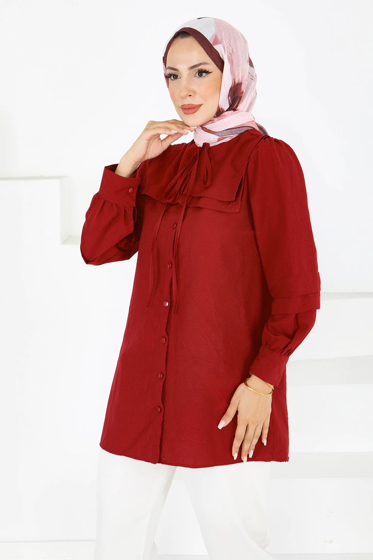 Kare Yaka Detaylı Dokuma Tunik - 27607 - TOFİSA