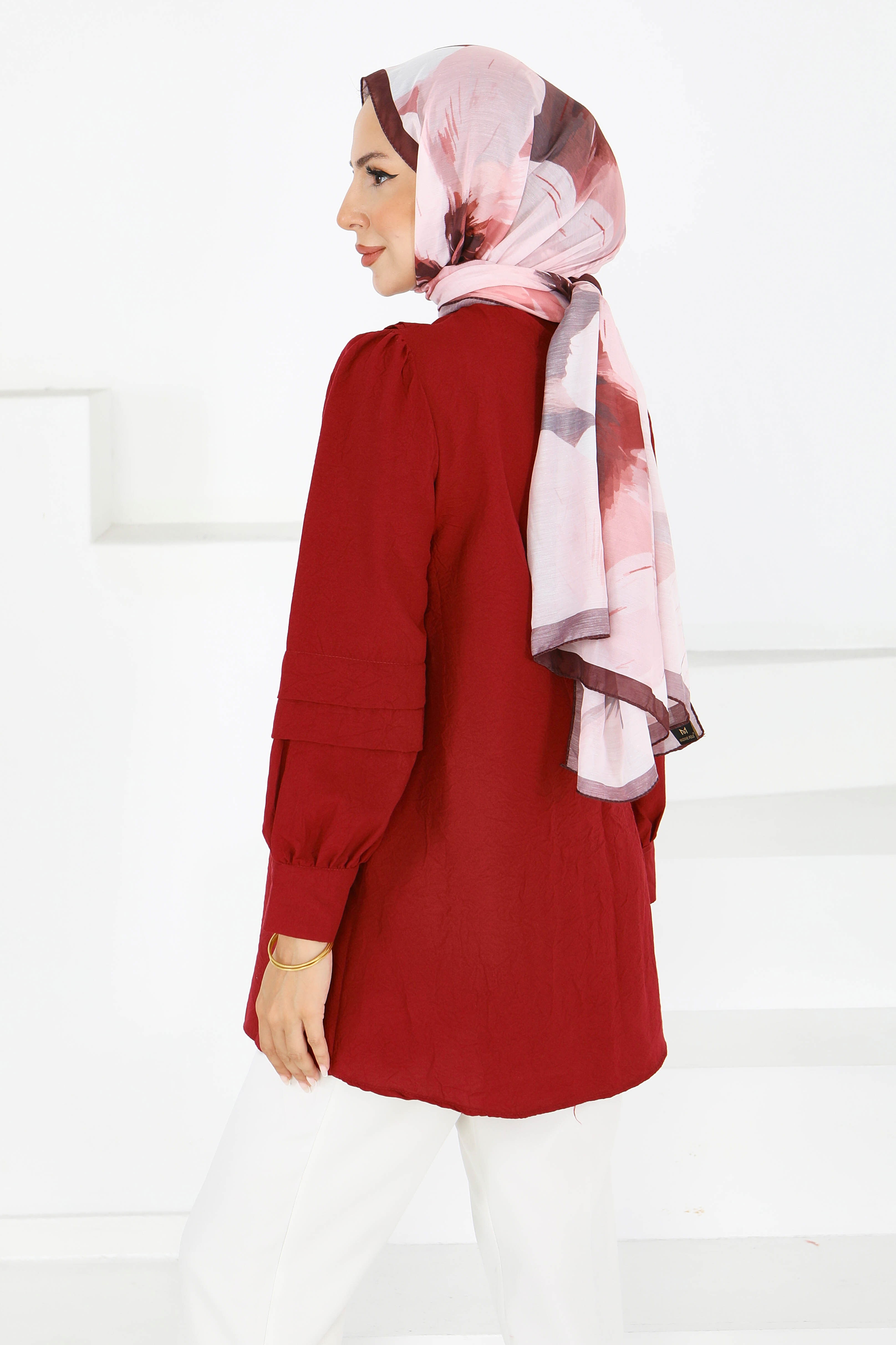 Kare Yaka Detaylı Dokuma Tunik - 27607 - 5