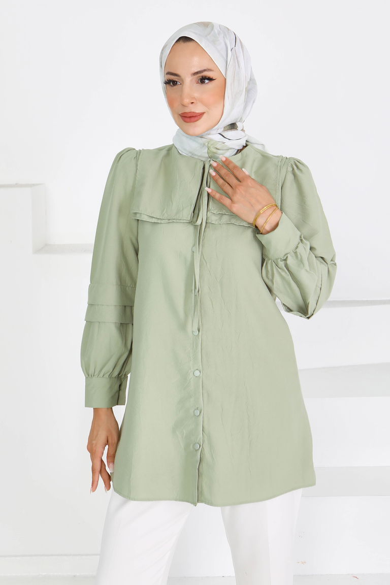 Kare Yaka Detaylı Dokuma Tunik - 27607 - TOFİSA