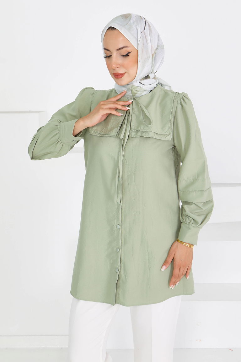 Kare Yaka Detaylı Dokuma Tunik - 27607 - TOFİSA