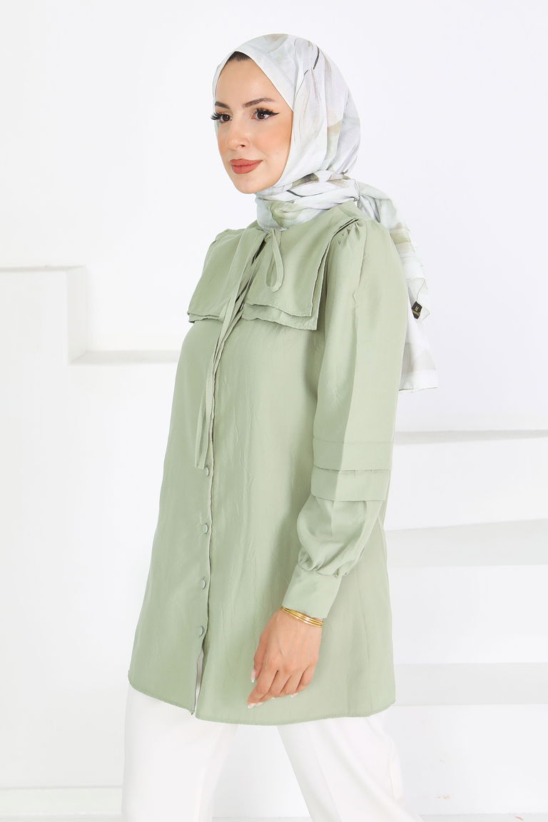 Kare Yaka Detaylı Dokuma Tunik - 27607 - TOFİSA