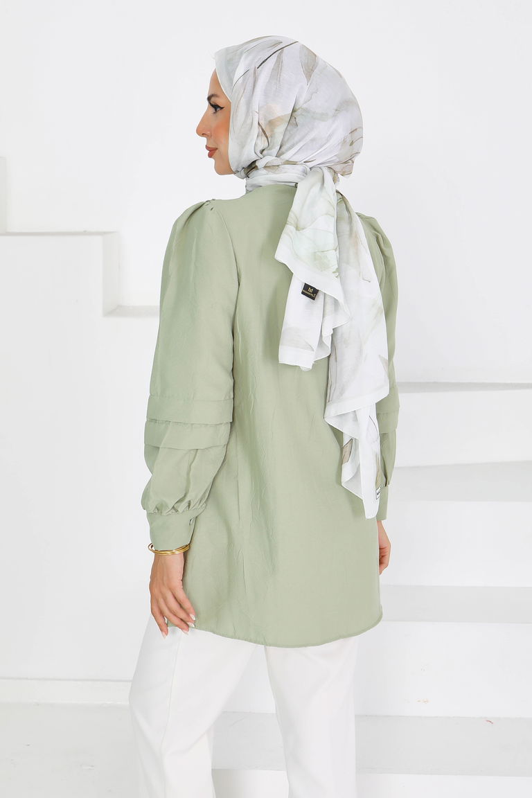 Kare Yaka Detaylı Dokuma Tunik - 27607 - TOFİSA