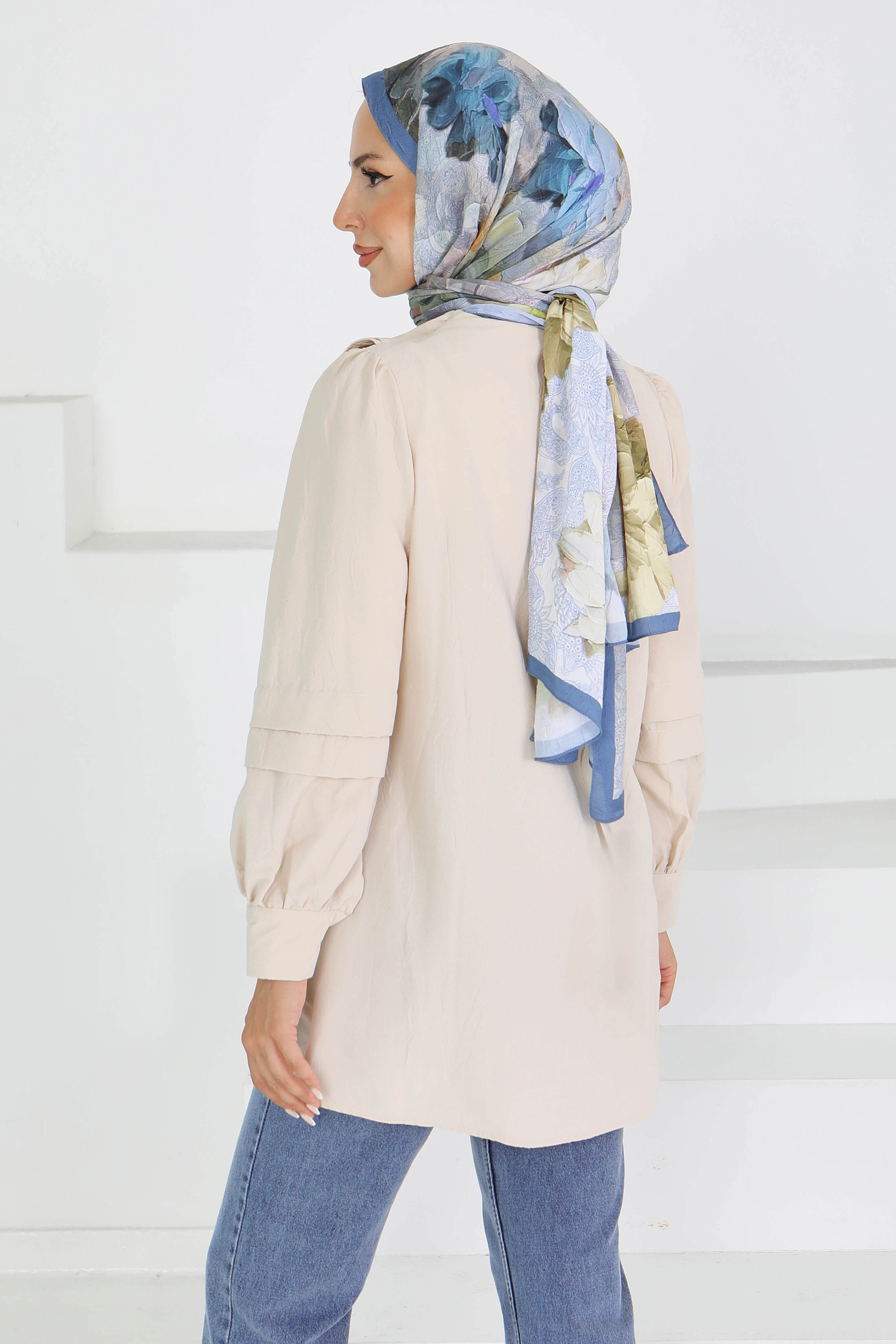 Kare Yaka Detaylı Dokuma Tunik - 27607 - 4