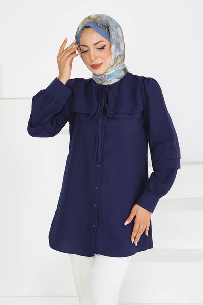 Kare Yaka Detaylı Dokuma Tunik - 27607 