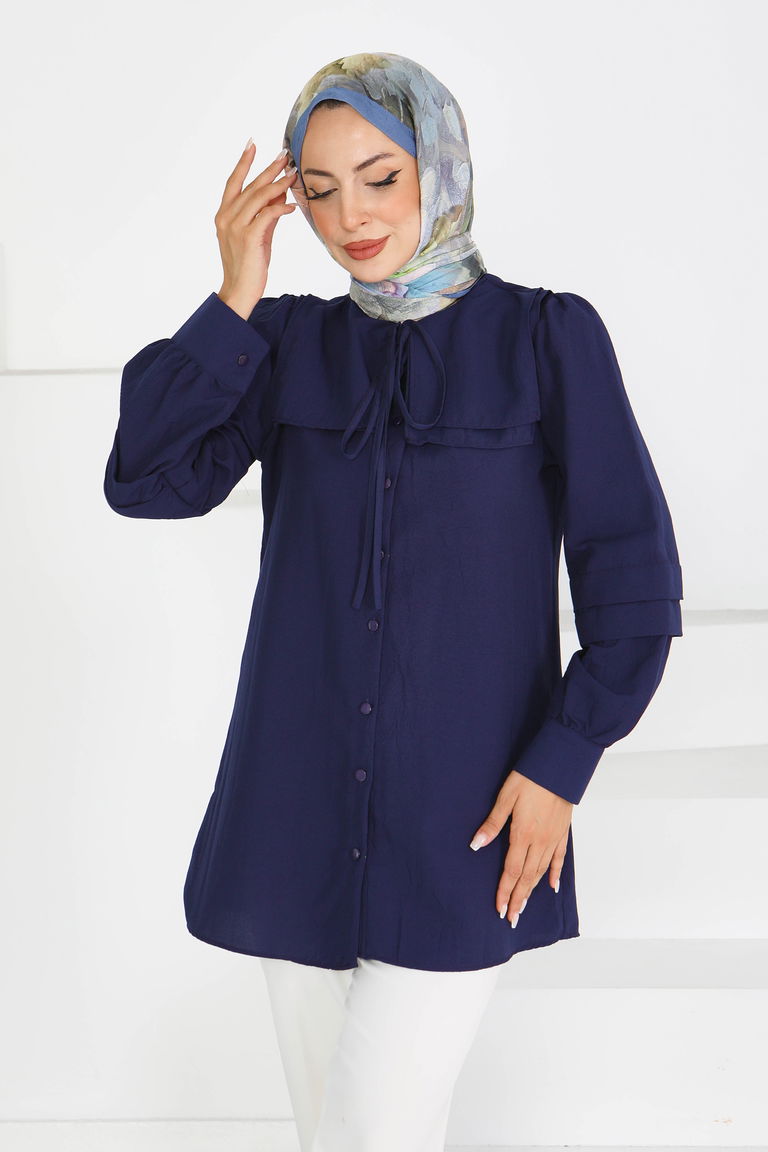 Kare Yaka Detaylı Dokuma Tunik - 27607 - TOFİSA