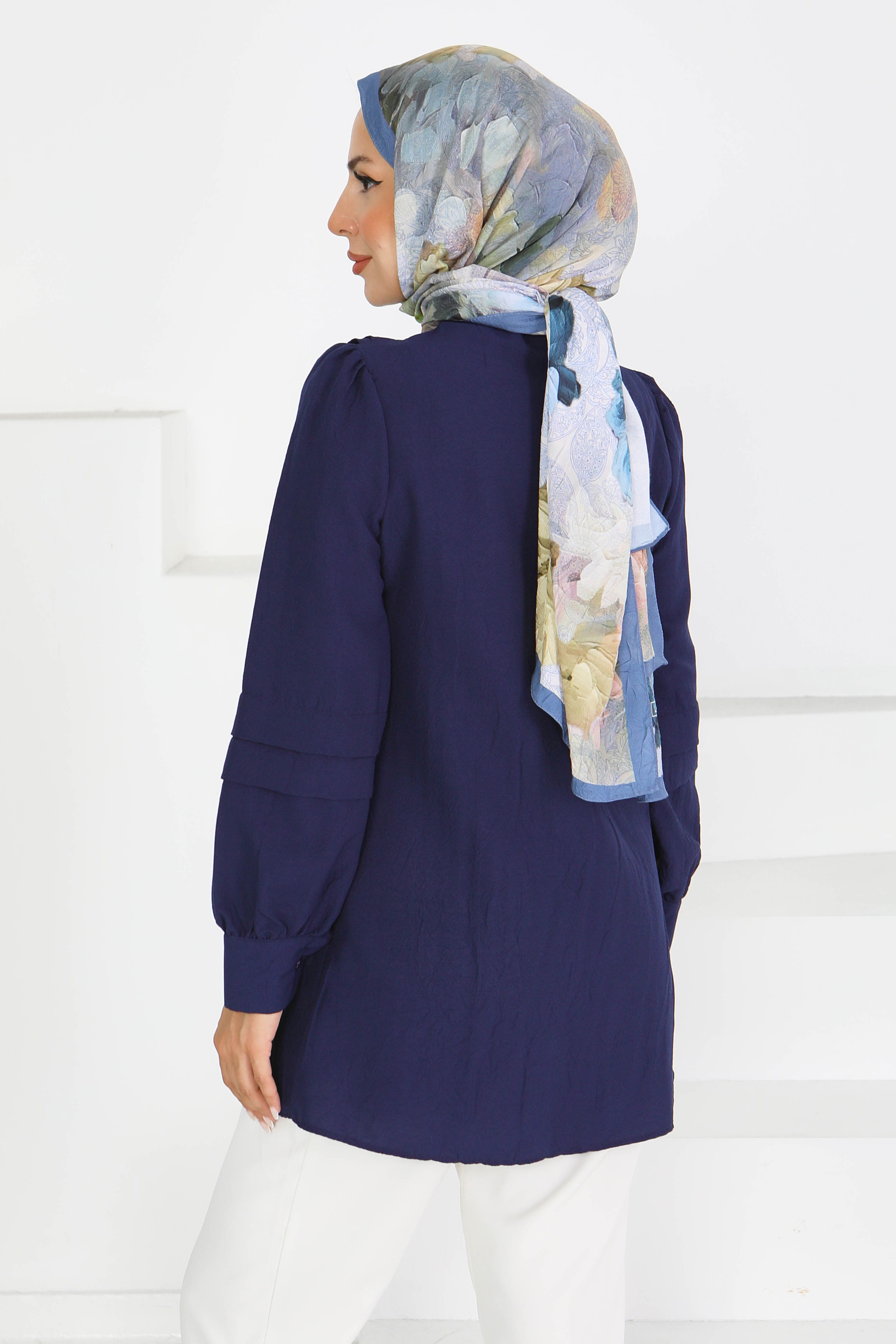 Kare Yaka Detaylı Dokuma Tunik - 27607 - 5