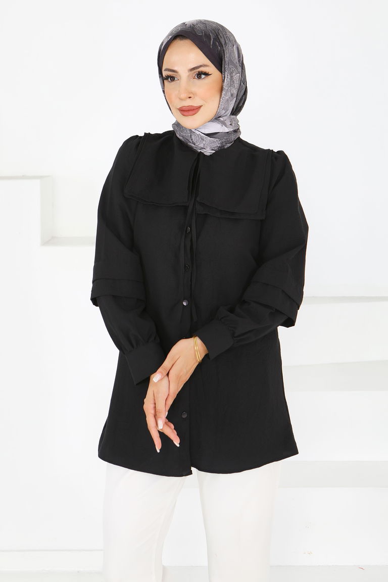 Kare Yaka Detaylı Dokuma Tunik - 27607 - TOFİSA