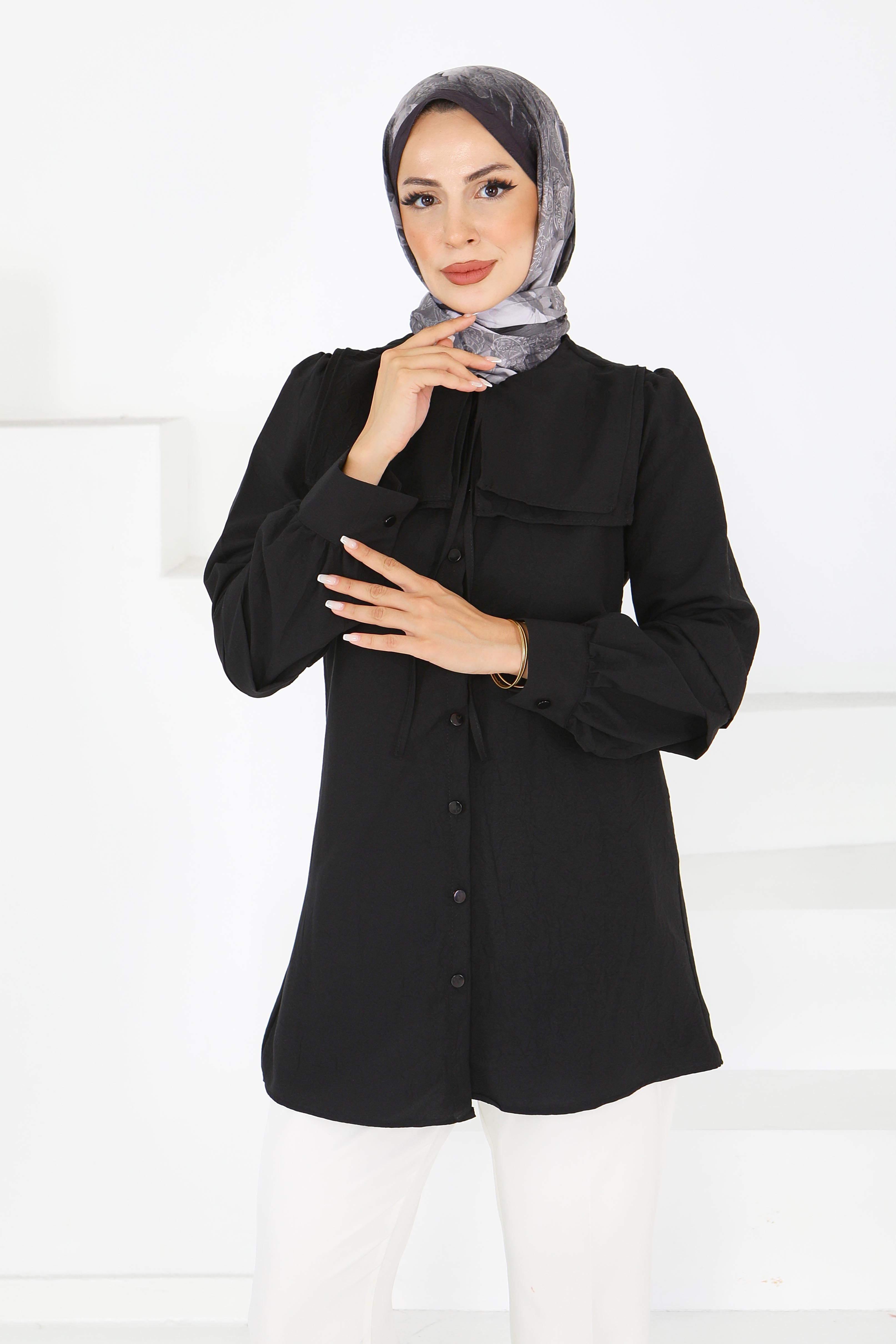 Kare Yaka Detaylı Dokuma Tunik - 27607 - 3