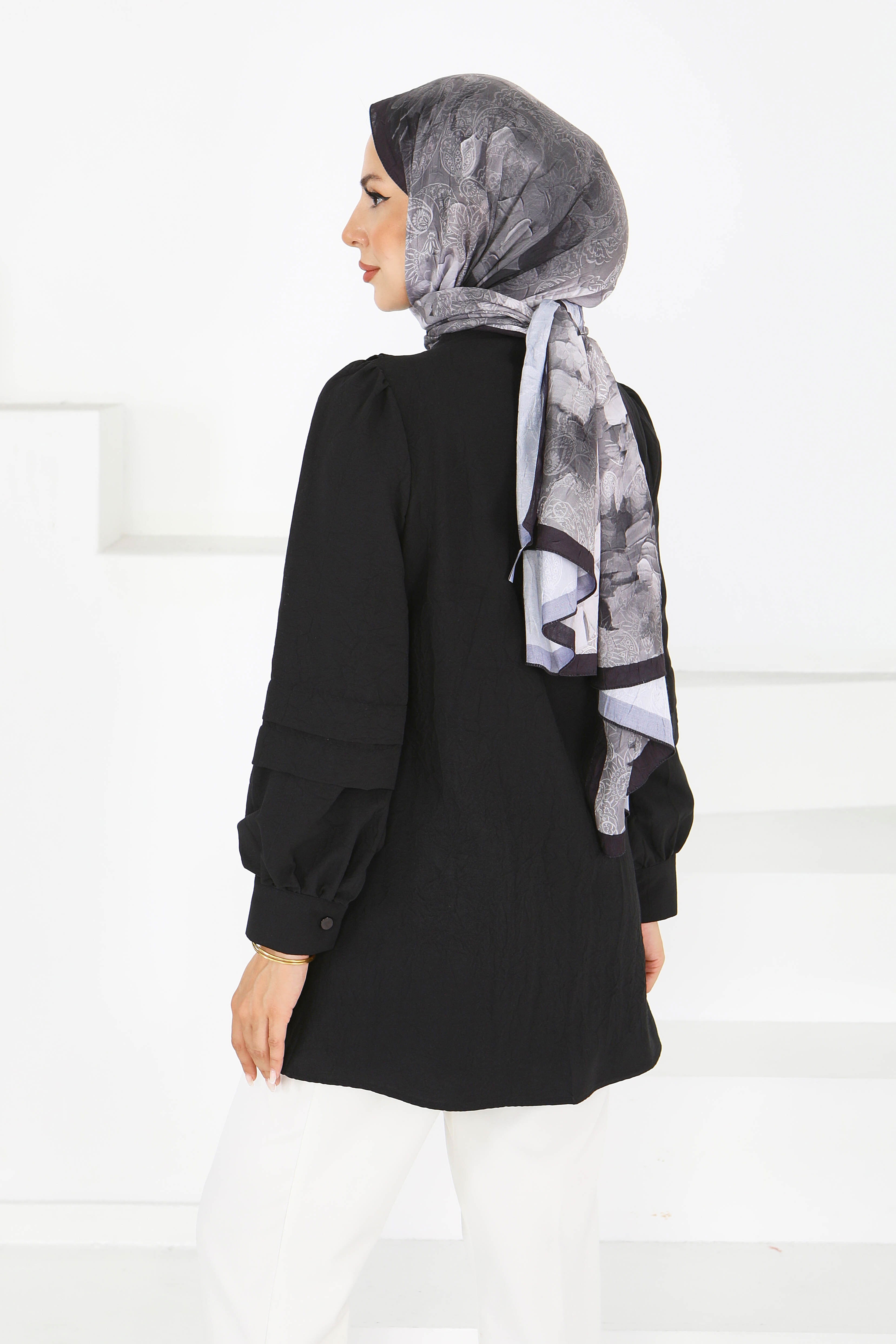 Kare Yaka Detaylı Dokuma Tunik - 27607 - 5
