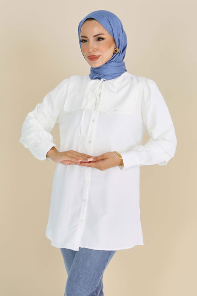 Kare Yaka Detaylı Dokuma Tunik - 27607 
