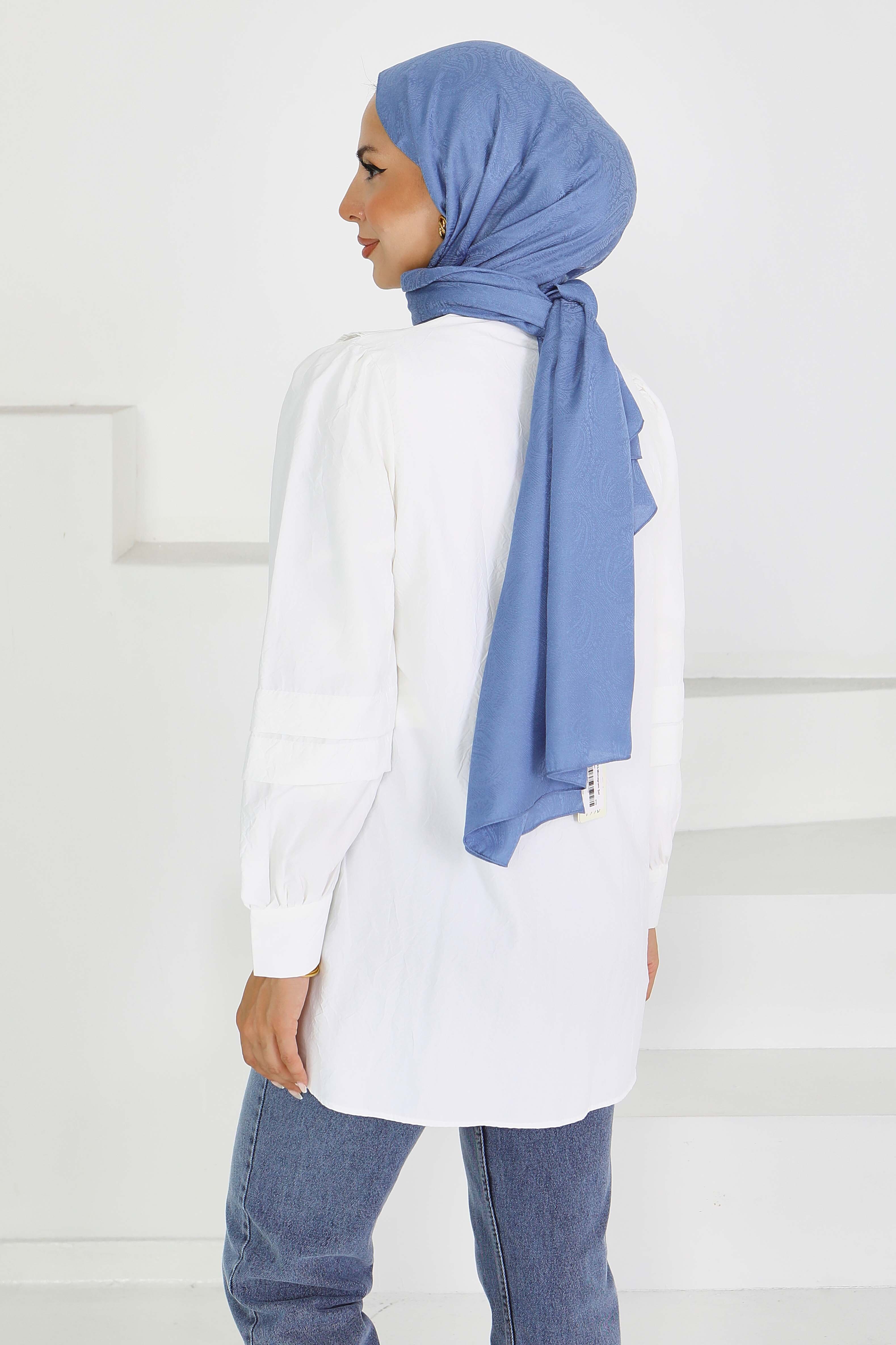 Kare Yaka Detaylı Dokuma Tunik - 27607 - 3