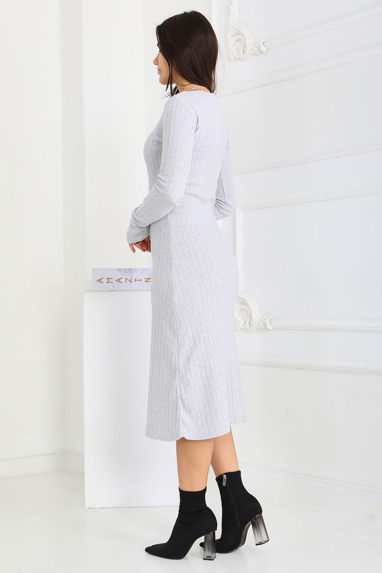 Kare Yaka Fitilili Kaşkorse Elbise - 27867-GRI - TOFİSA