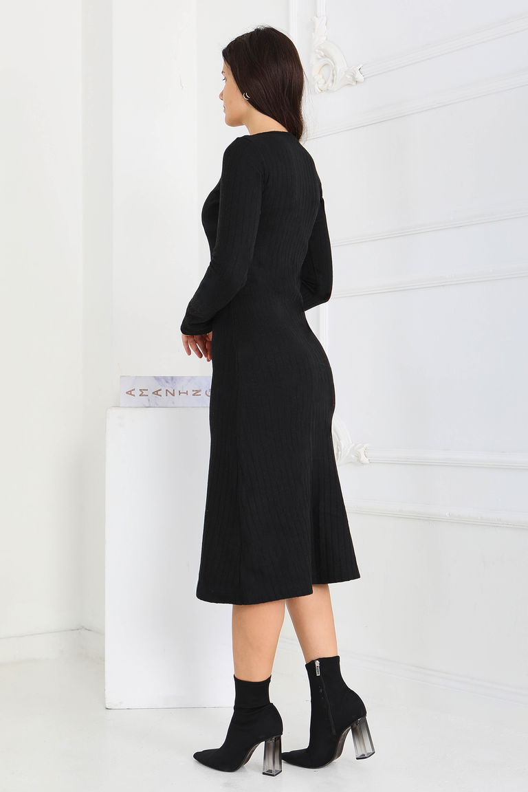 Kare Yaka Fitilili Kaşkorse Elbise - 27867-SIYAH - TOFİSA