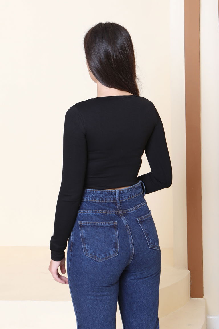 Kare Yaka Modal Crop - 27953-SIYAH - TOFİSA