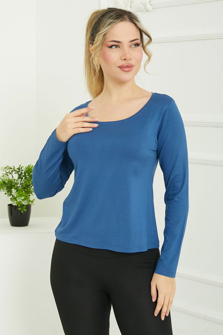 Kare Yaka Viskon Badi Indigo - 26824 - TOFİSA