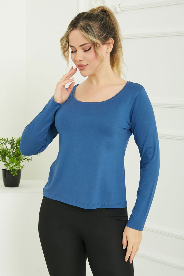 Kare Yaka Viskon Badi Indigo - 26824 - TOFİSA