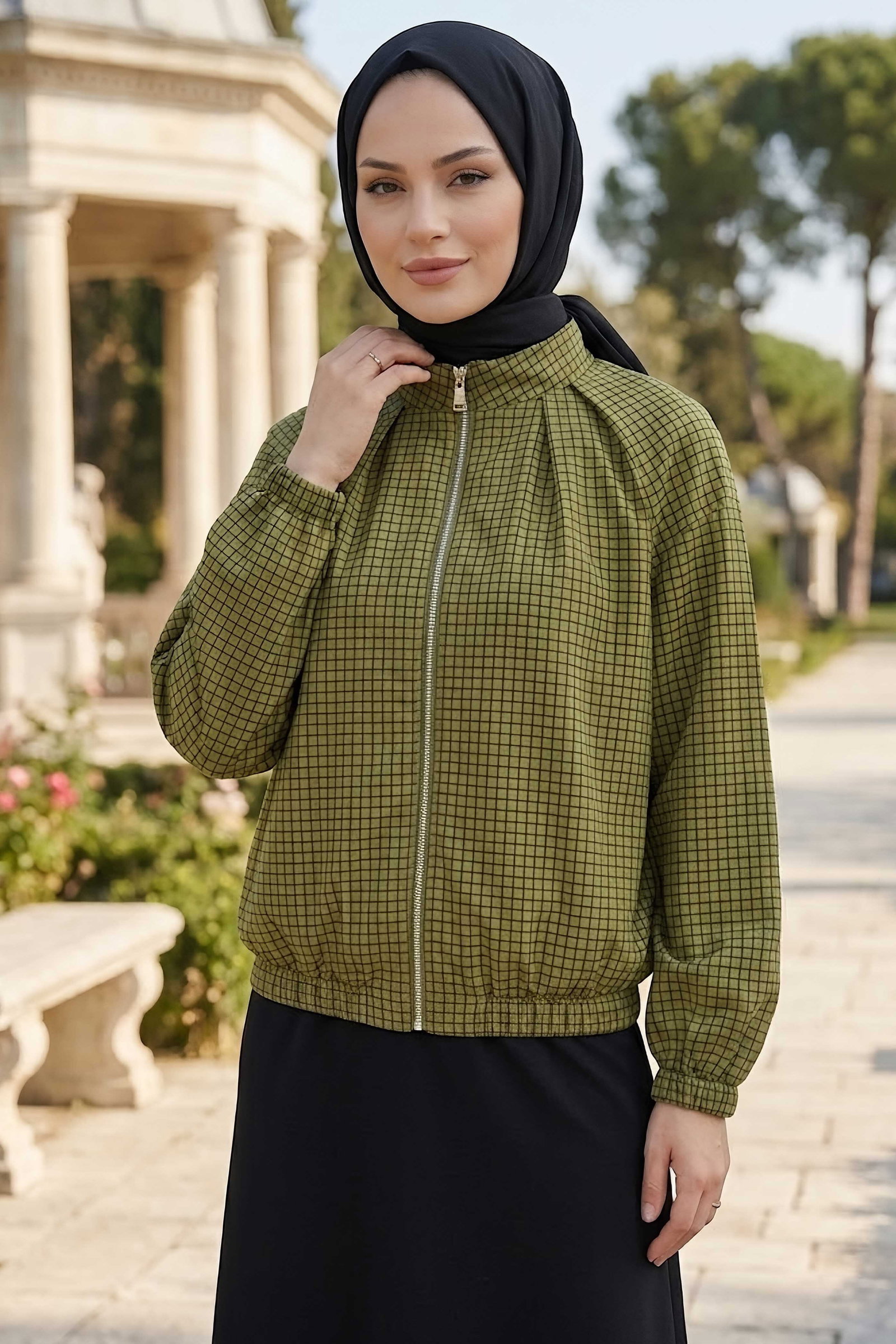 Kareli Bomber Ceket Haki - 28972-HAKI - 1