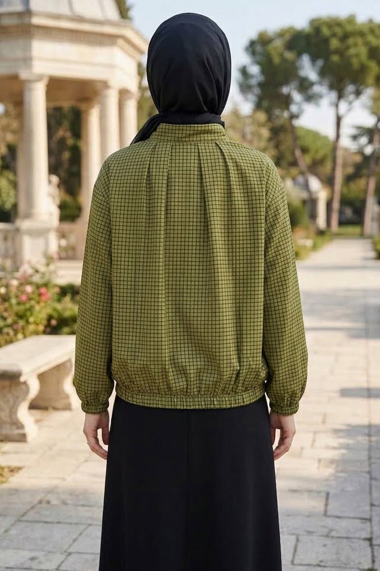 Kareli Bomber Ceket Haki - 28972-HAKI - 3