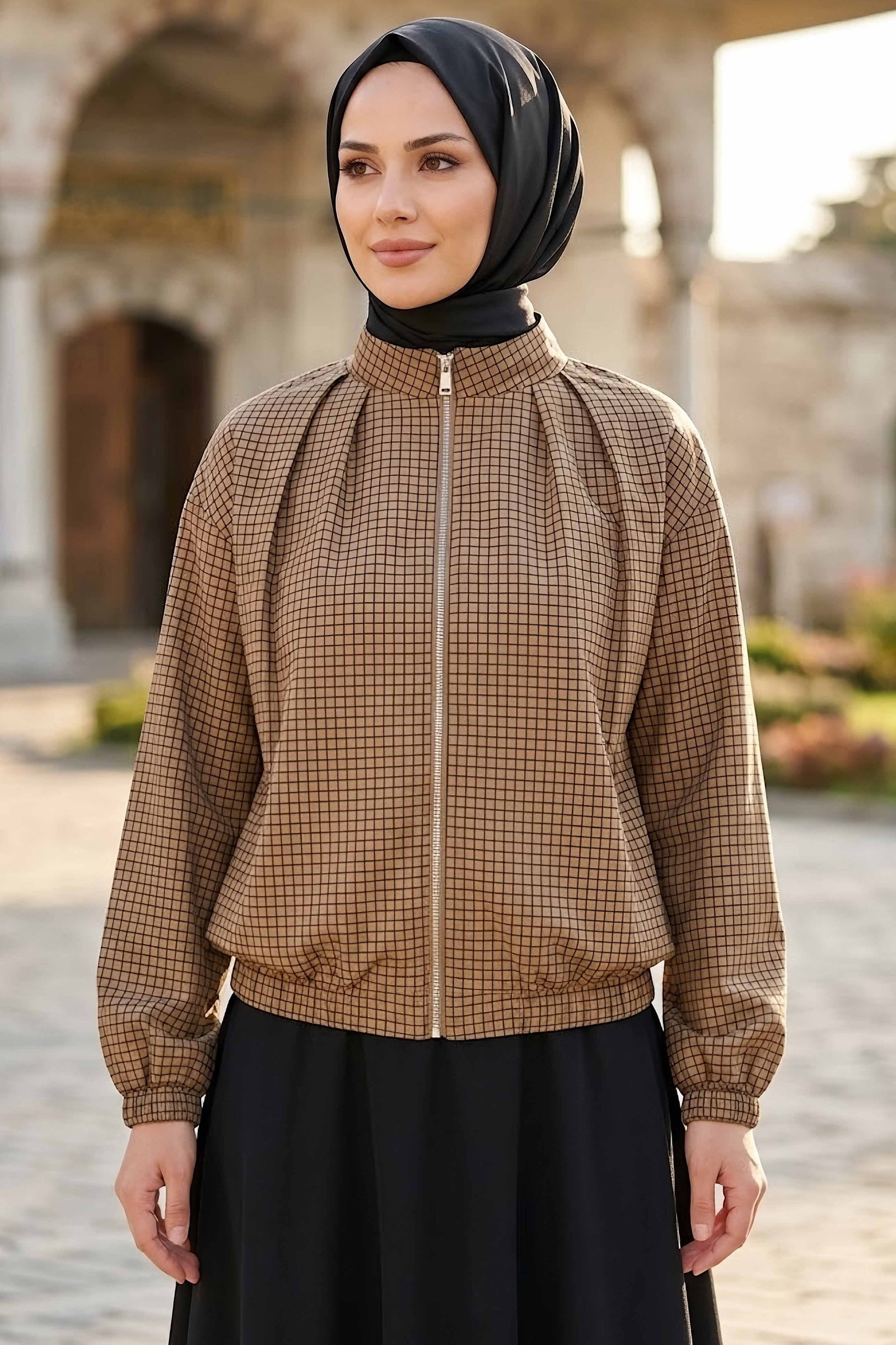 Kareli Bomber Ceket Kahve - 28972-KAHVE - 1