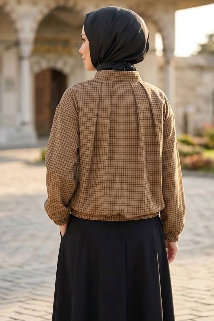 Kareli Bomber Ceket Kahve - 28972-KAHVE - 3