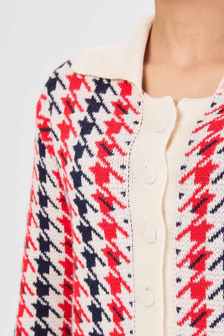 Kazayağı Desenli Triko Takım - 27723-KREM - TOFİSA