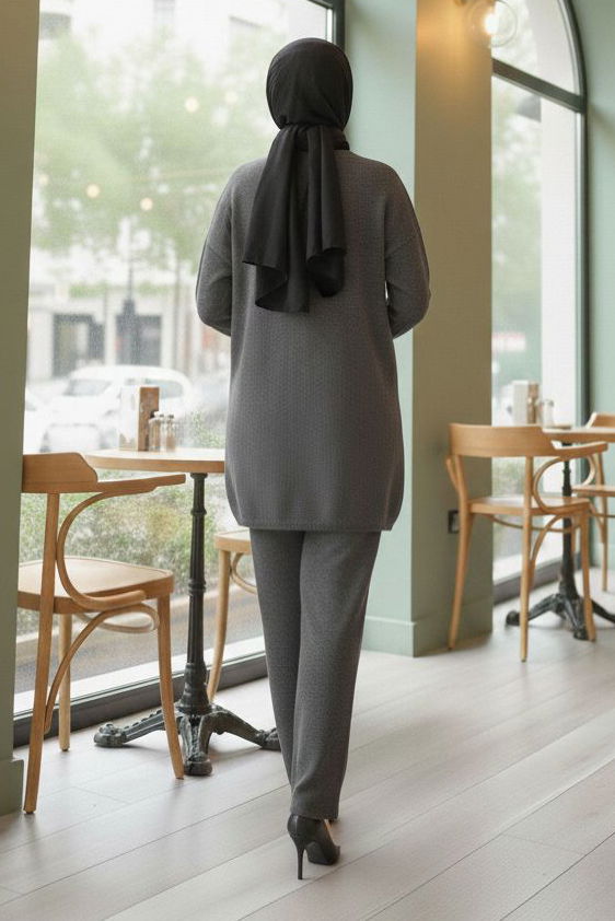 Kelebek Taş Detaylı Triko İkili Takım - 28122-ANTRASIT - 3