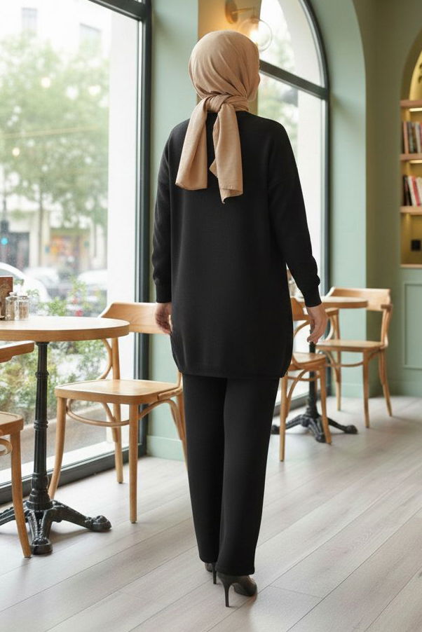 Kelebek Taş Detaylı Triko İkili Takım - 28122-SIYAH - 3